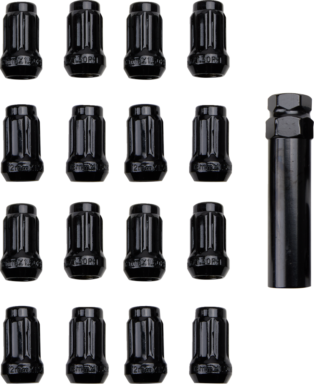 ITP Lug Nuts - 60° Tapered - Black - M12 x 1.50 - Splined with Key - 16 Pack BLUG20BX