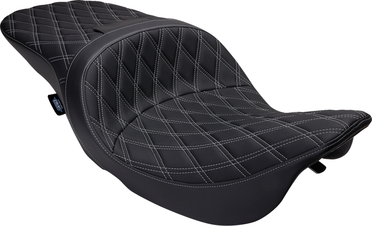 DRAG SPECIALTIES SEATS Freedom Seat for Harley FLH 1997-2007 with Vinyl Cover and Double Diamond Silver Stitch - Model 08011506-4676C