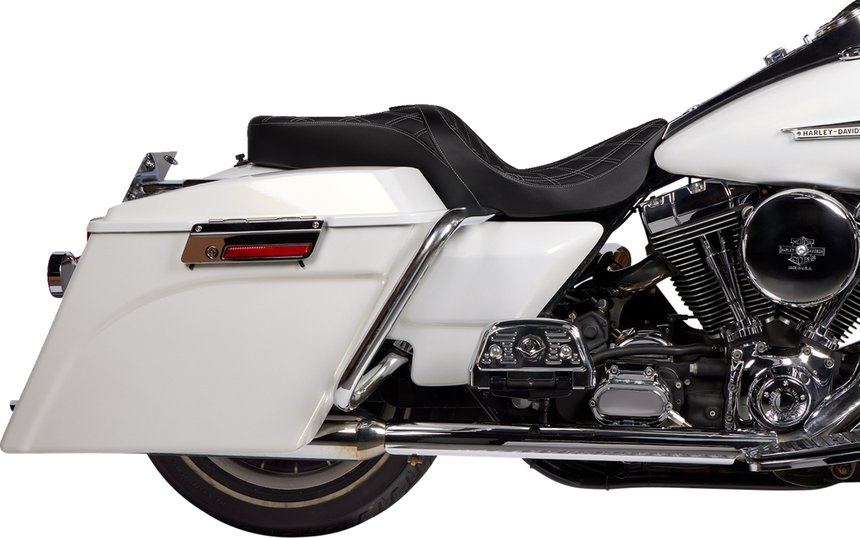 DRAG SPECIALTIES SEATS Freedom Seat for Harley FLH 1997-2007 with Vinyl Cover and Double Diamond Silver Stitch - Model 08011506-4676C