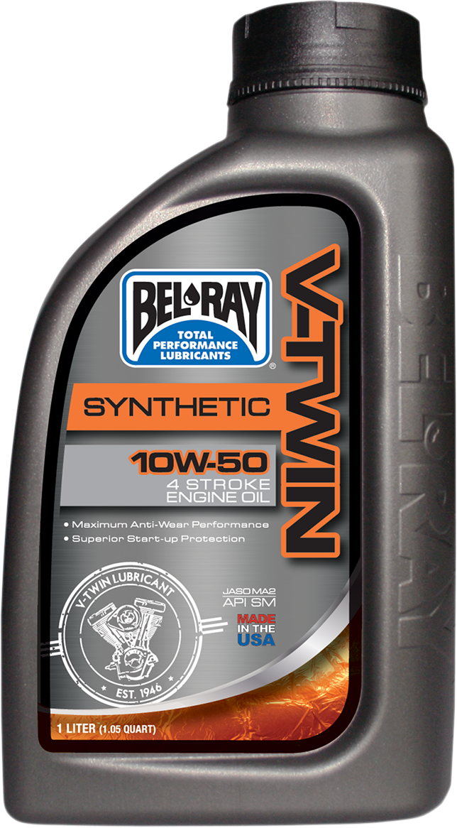 BEL-RAY V-Twin Synthetic Oil 10W-50 Part Number 96915-BT1 for Harley Davidson Twin Cam & M8 Engines - 1 Liter