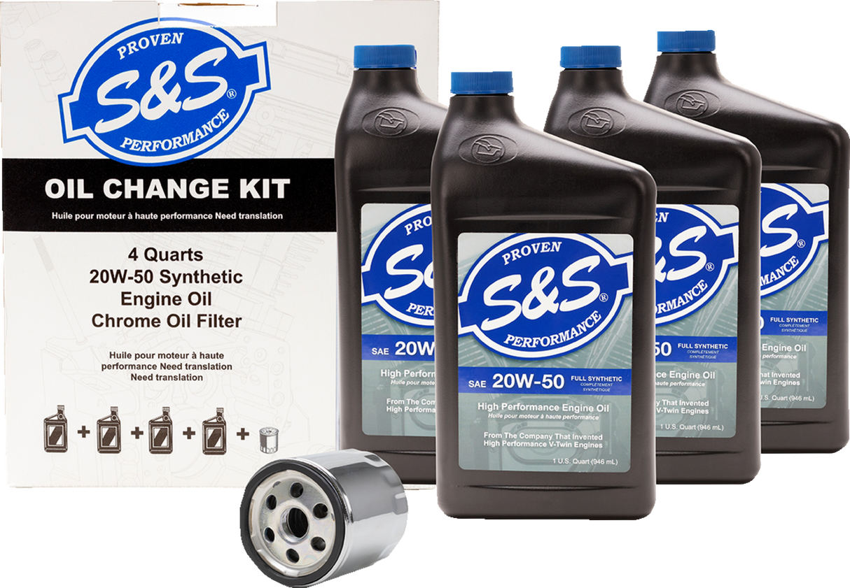 S&S CYCLE Oil Change Kit - Black Filter - '99-'17 Twin Cam - 4 US quarts 218943