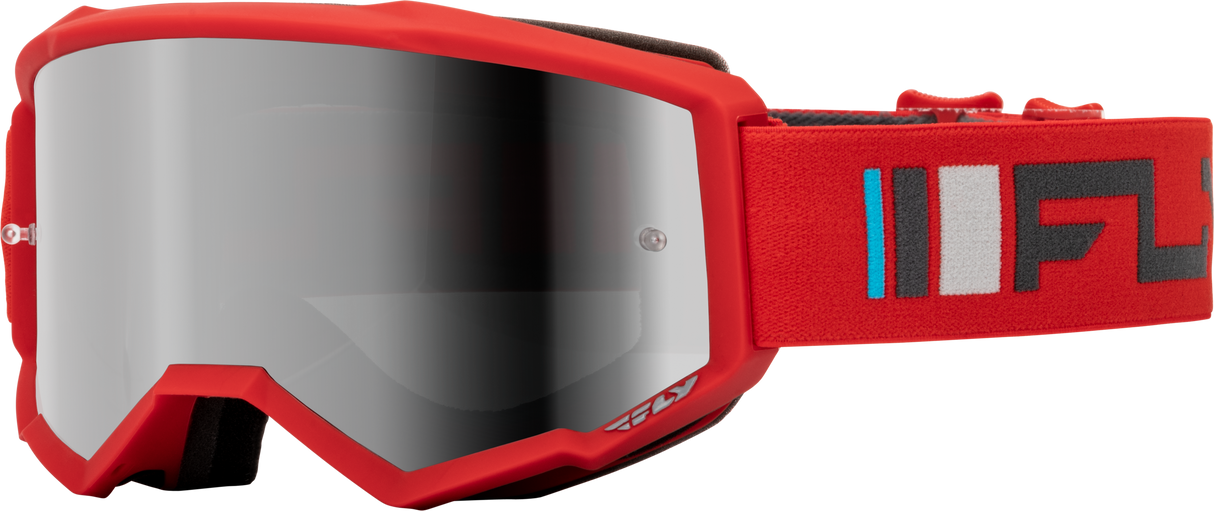 Fly Racing Youth Zone Goggle Red/Charcoal with Silver Mirror and Smoke Lens - Universal Fit for Youth and Adult Helmets