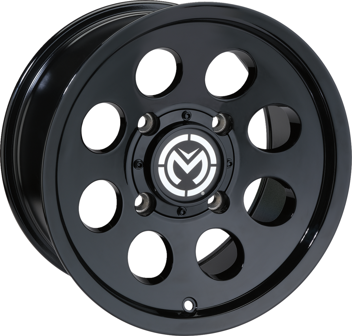 Moose Offroad 26x7 Inch Front Wheel with Black Finish - 4x110 Bolt Pattern, 4+3 Offset, Fits Jeep, Toyota, Ford Vehicles - Part Number 26MO127110GB4