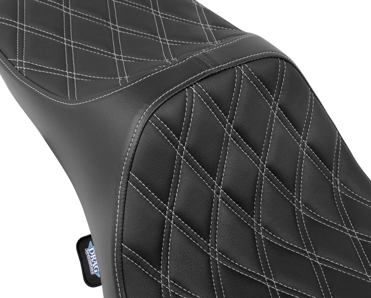 Drag Specialties Seats Predator III Extended Reach Double Diamond Seat for Harley FLH/FLT 2008-2024 with Silver Stitching