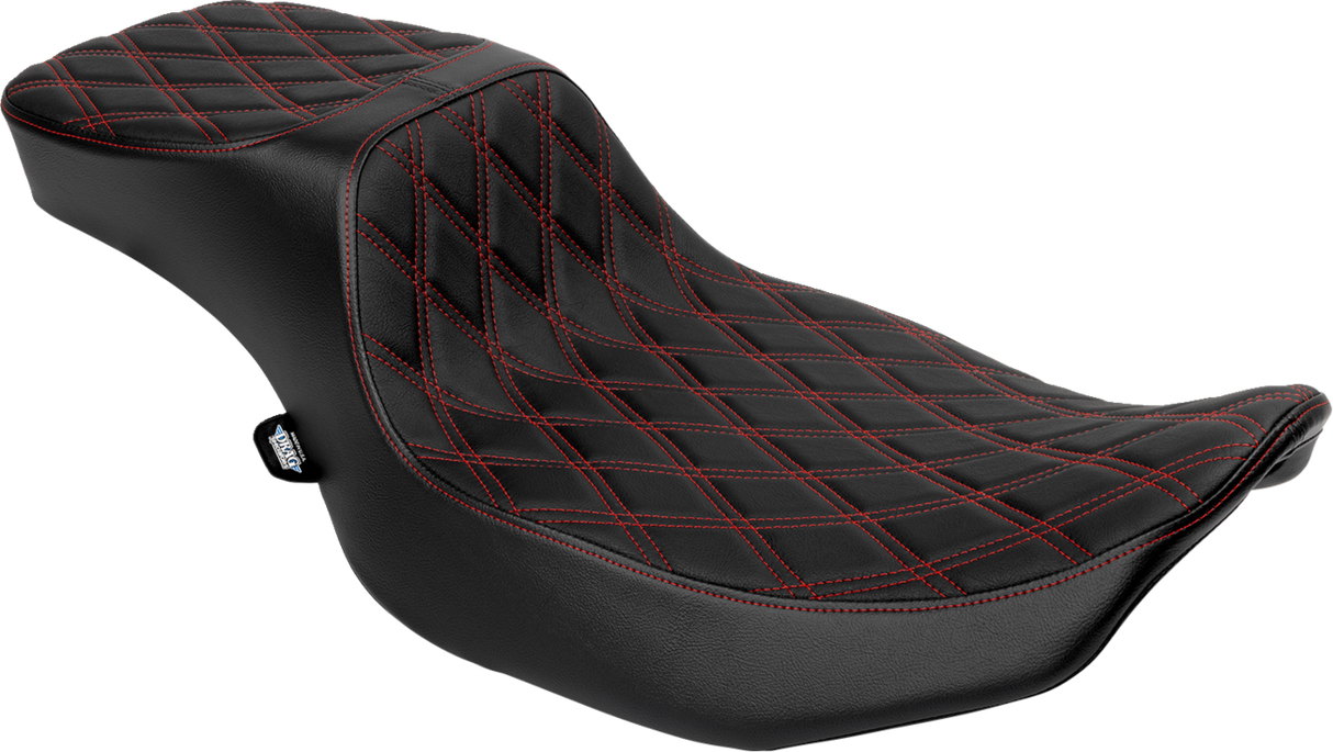 Drag Specialties Seats Performance Predator 2-Up Seat with Extended Reach for Harley-Davidson Models, Red Vinyl with Double Diamond Stitch Part 4691D