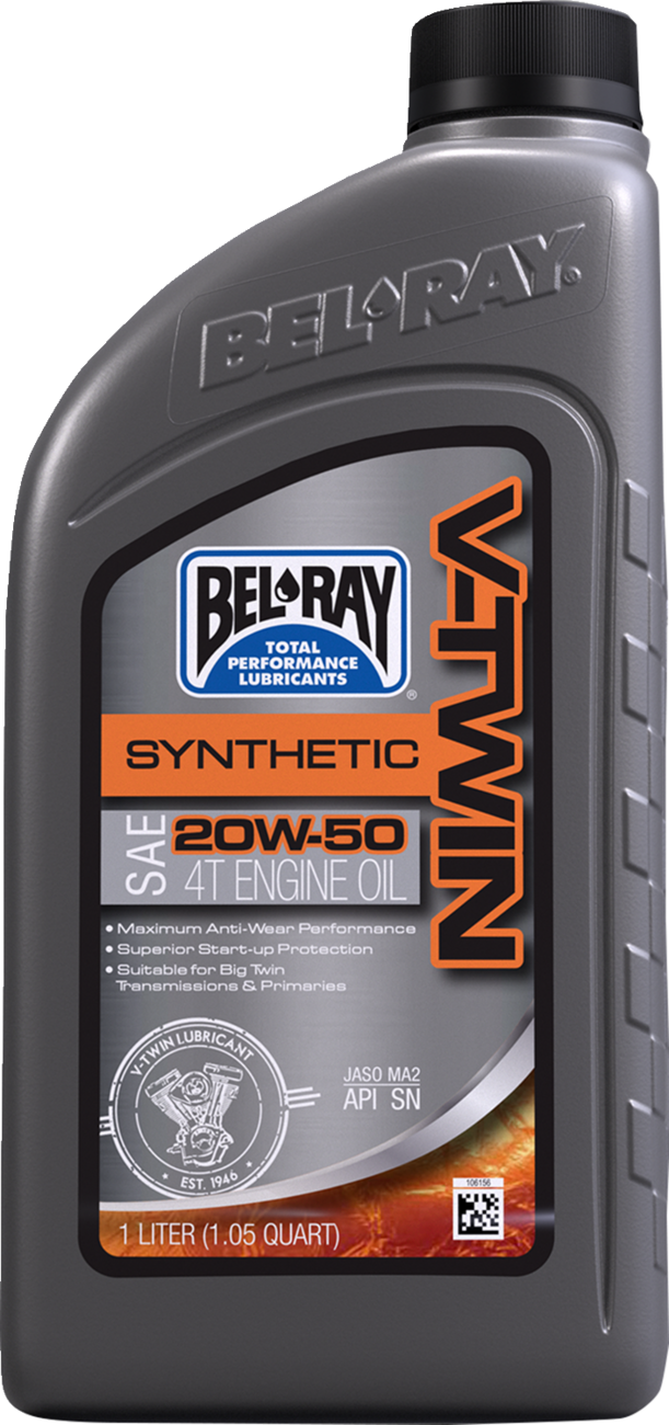 BEL-RAY V-Twin Synthetic Oil 20W-50 - 1 Quart for Harley-Davidson Twin Cam & M8 Engines, Part 303133150160