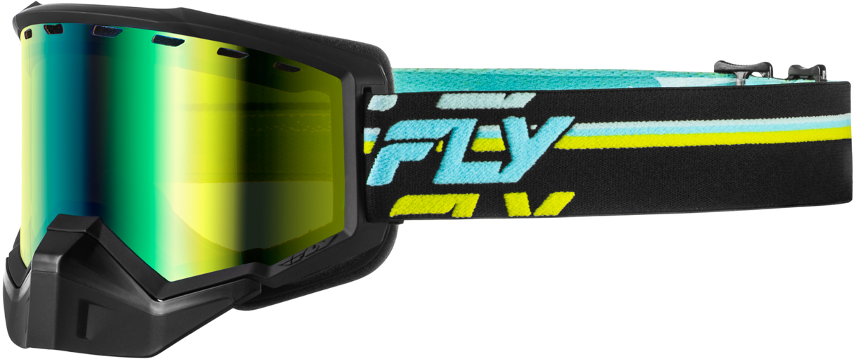 Fly Racing Focus Snow Goggle Black/Hi Vis with Green Mirror and Yellow Lens - Compatible with Snowmobile, Ski, and Snowboard Helmets