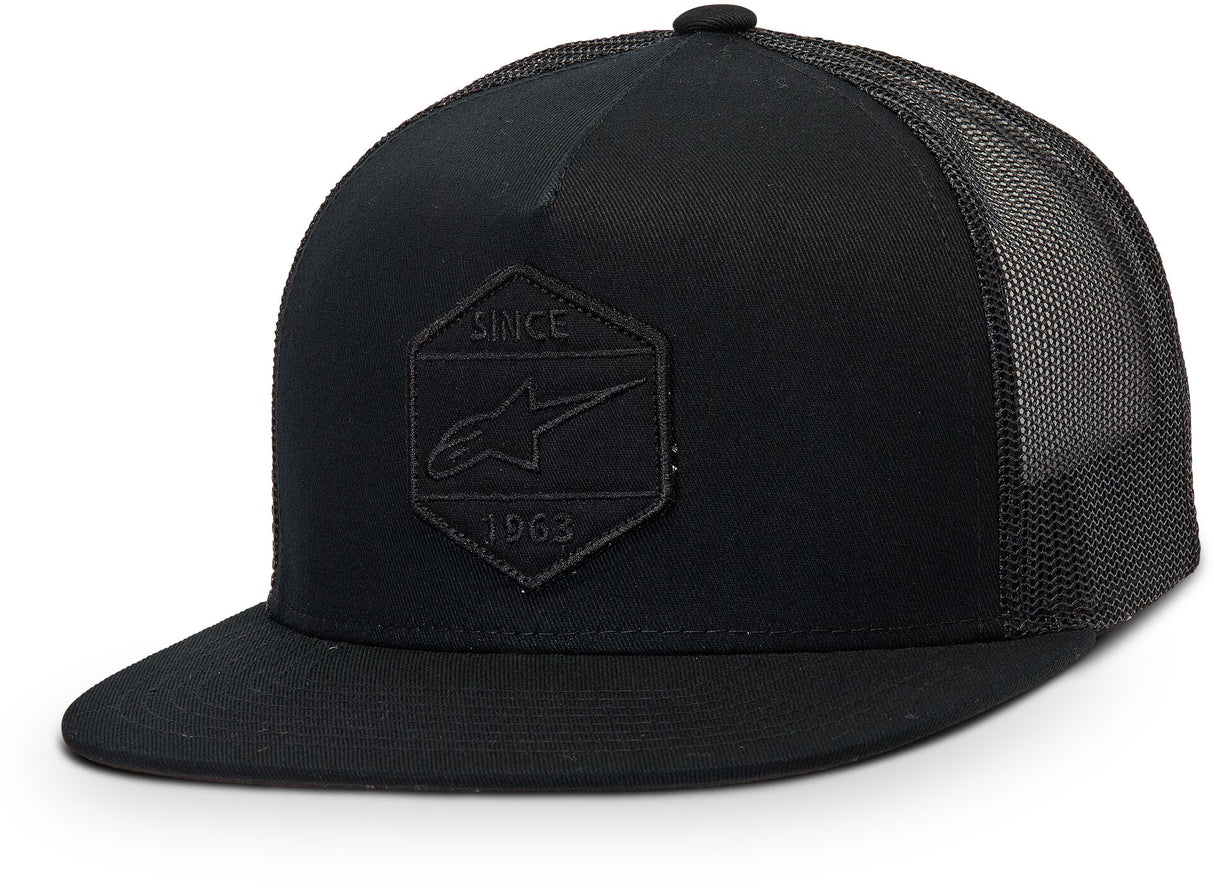Alpinestars Bolt Trucker Hat Black/Black - Adjustable Mesh Cap with Embroidered Logo for Motorcycle and Off-Road Enthusiasts