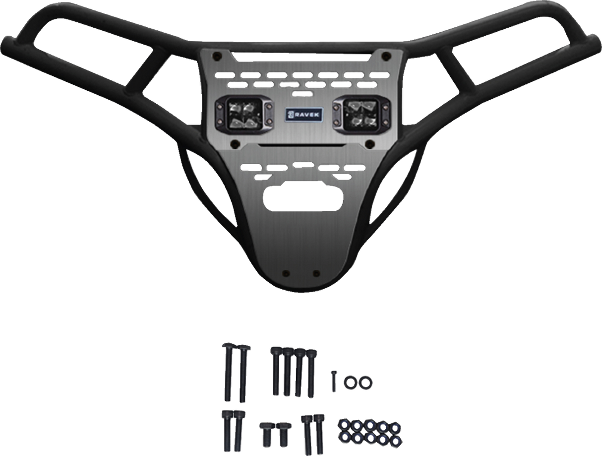 RAVEK Front Bumper/Skid Plate with White Lights - Black - RZR XP 1000 64-317BKL