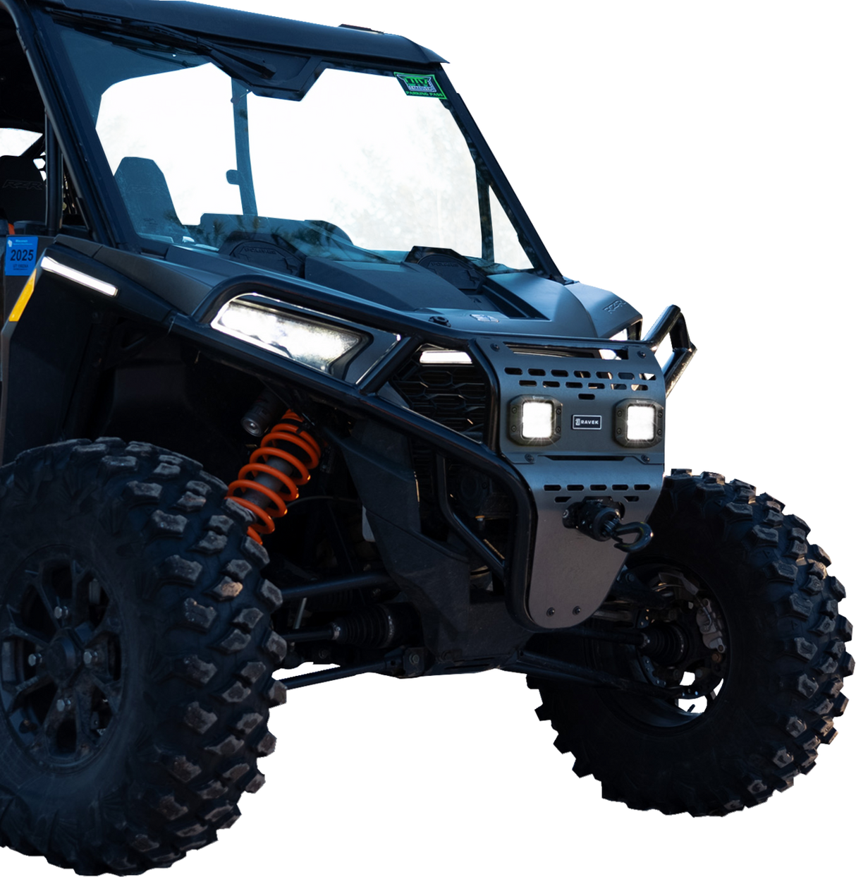 RAVEK Front Bumper/Skid Plate with White Lights - Black - RZR XP 1000 64-317BKL