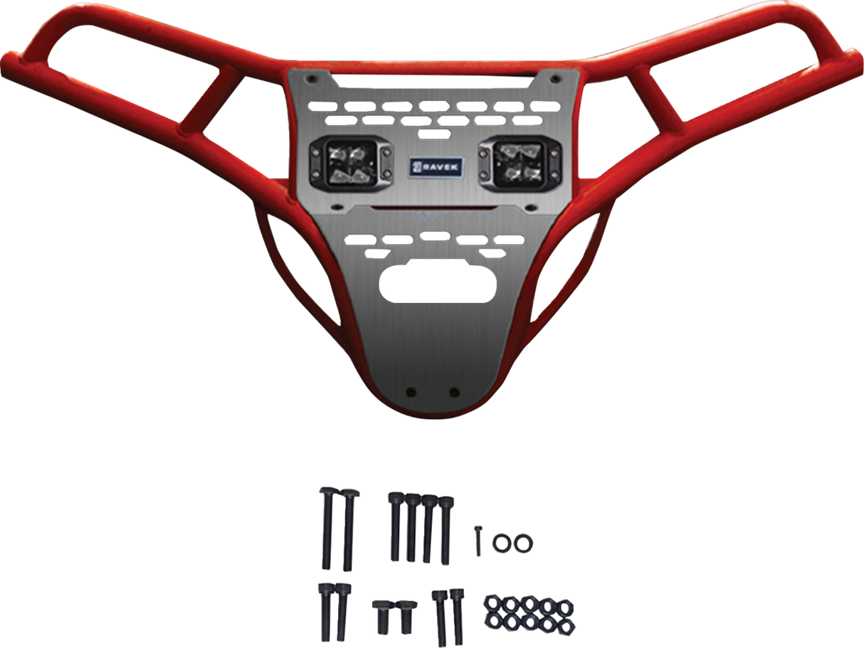 RAVEK Front Bumper/Skid Plate with White Lights - Red - RZR XP 1000 64-317RDL