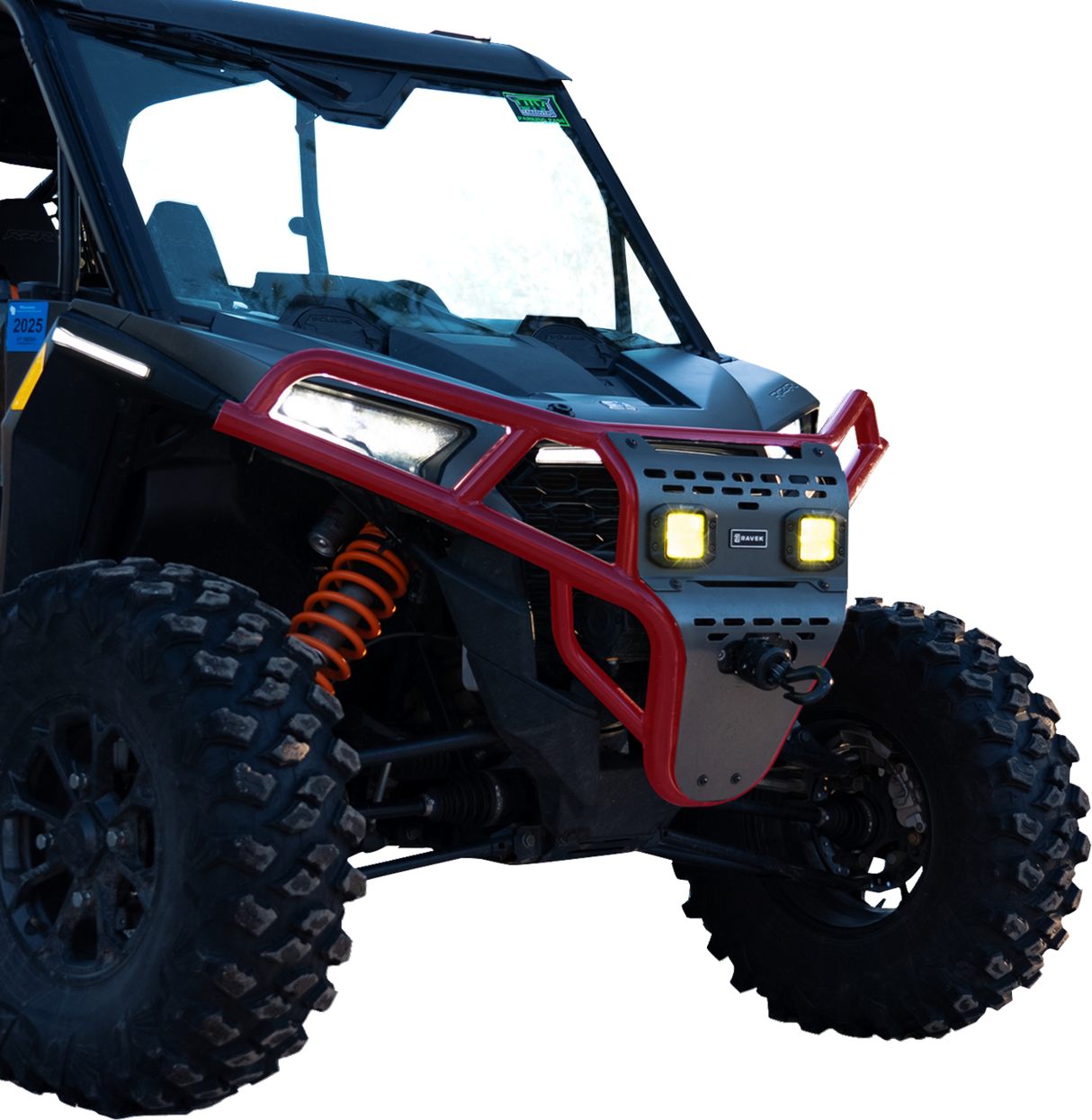 RAVEK Front Bumper/Skid Plate with Amber Lights - Red - RZR XP 1000 64-317RDLA