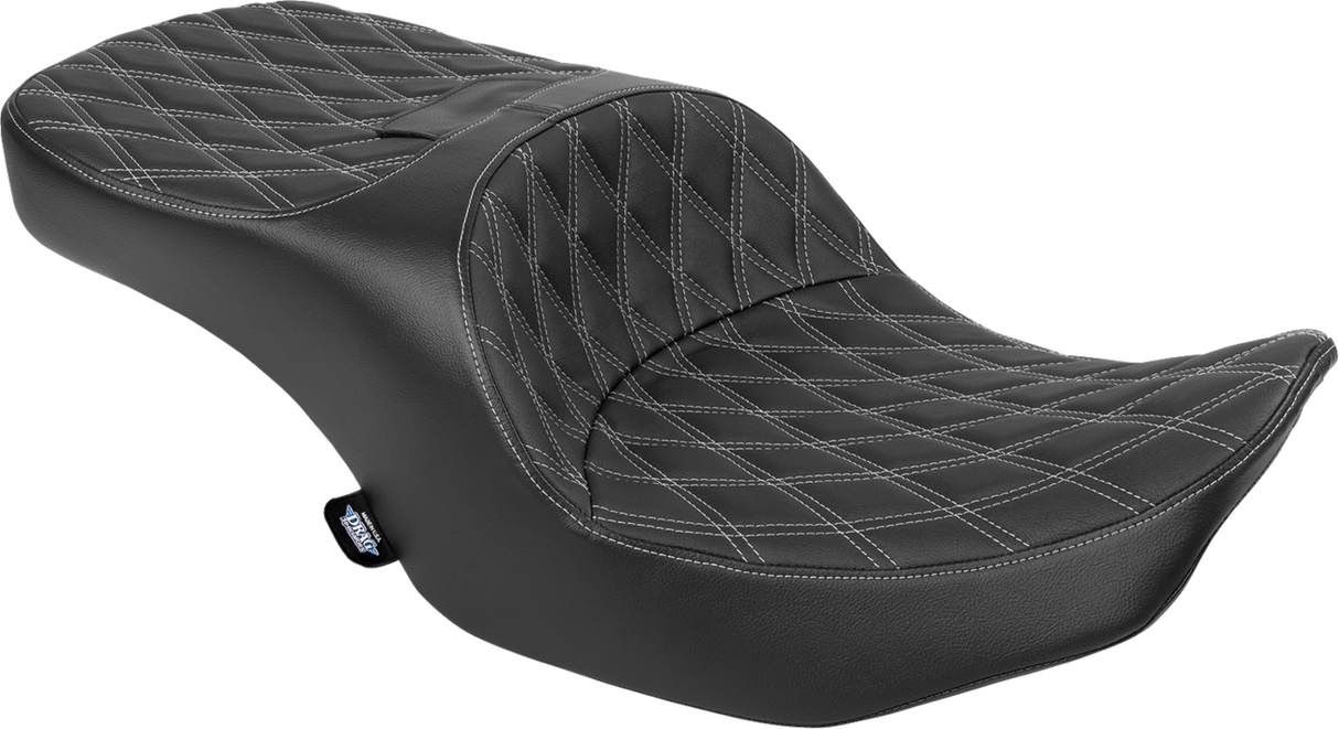 Drag Specialties Seats Forward Position Freedom Seat for Harley FLH/FLT '23-'25 with Silver Double Diamond Stitch