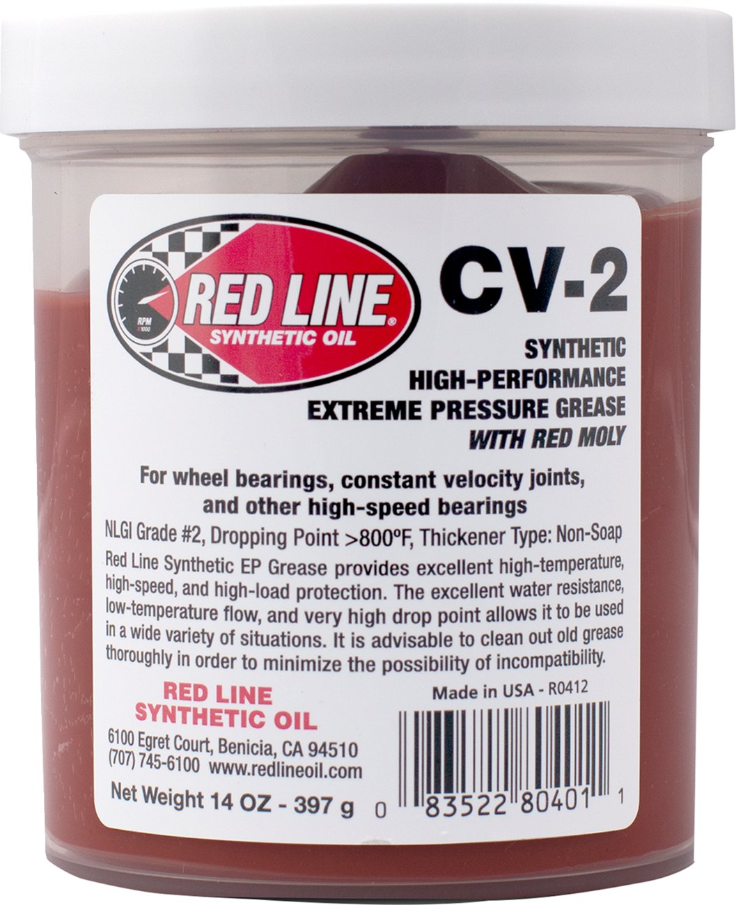 RED LINE SYNTHETIC OIL CV-2 Grease with Moly - 14 oz Jar 80401