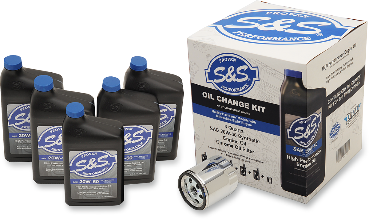 S&S CYCLE Oil Change Kit - Chrome Filter - M8 - 5 US quarts 218944