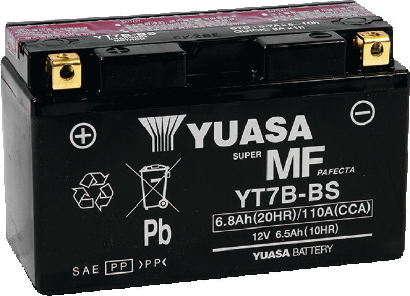 Yuasa YT7B-BS Maintenance Free AGM 12-Volt Battery w/Bottle