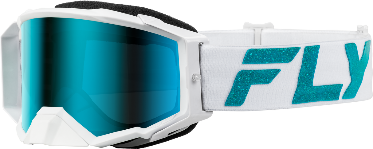 FLY Racing Zone Elite Goggle White/Teal with Light Green Mirror and Smoke Lens – ATV, Motorcycle, Off-Road Vehicles