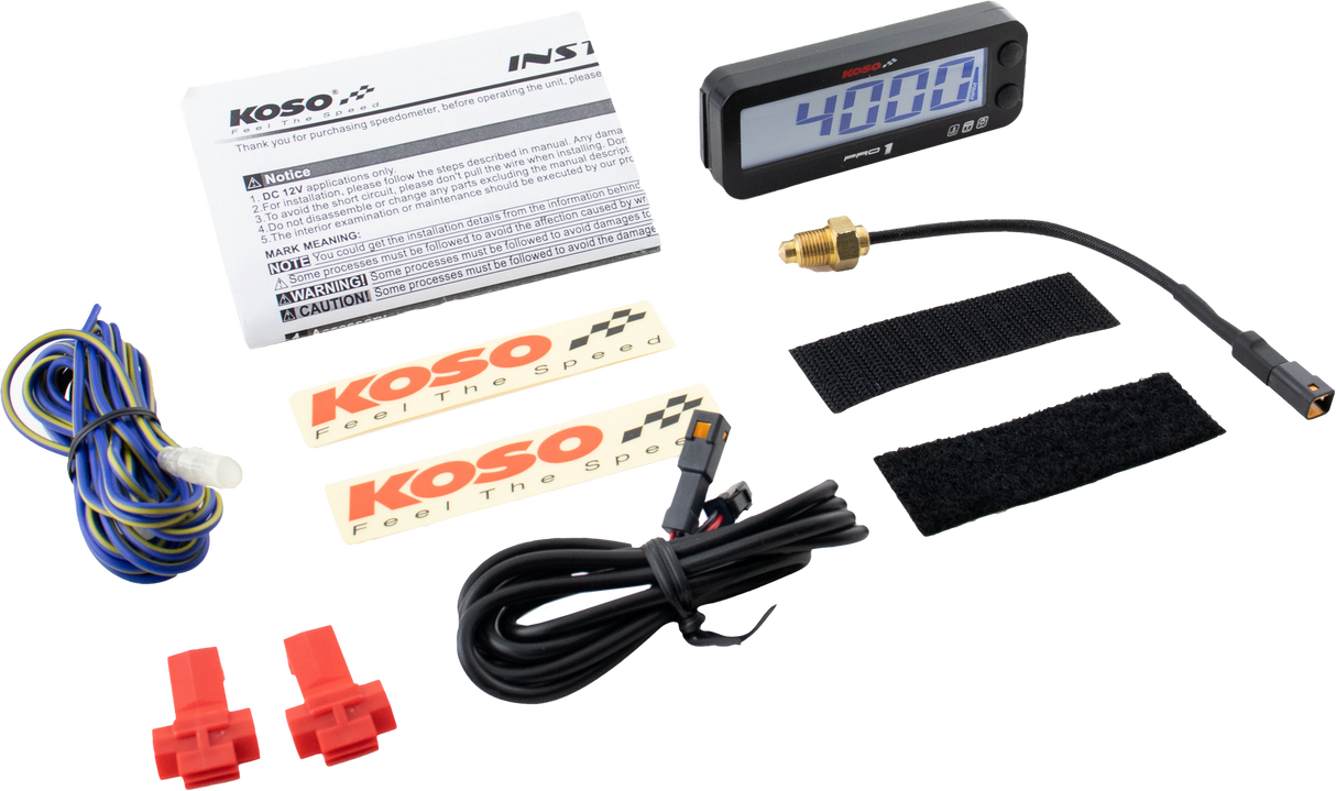 KOSO Pro 1 RPM and Temperature Meter with Vehicle Compatibility for ATVs, Motorcycles, and Personal Watercraft