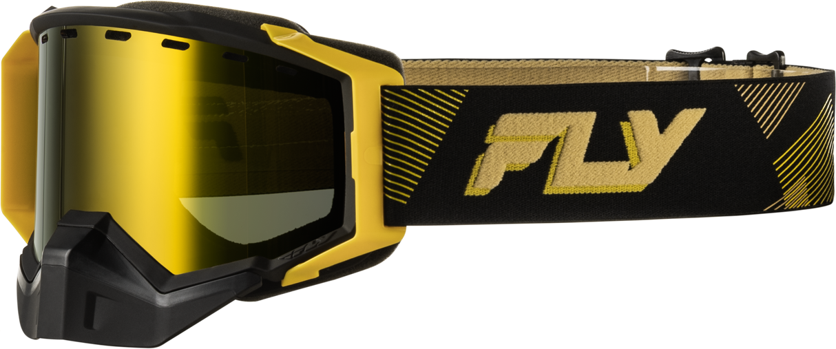 Fly Racing Zone Elite Sn Goggle Black/Gold with Gold Mirror and Plated Yellow Lens for Motocross and ATV