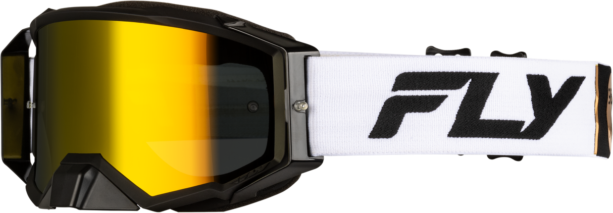 FLY RACING Zone Pro Goggle White/Black/Gold with Gold Mirror and Smoke Lens for ATV, Motocross, and Off-Road Vehicles