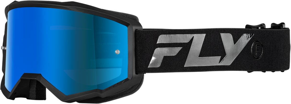 Fly Racing Zone Goggle Black/Black with Sky Blue Mirror Smoke Lens for ATV, Dirt Bike, Motocross