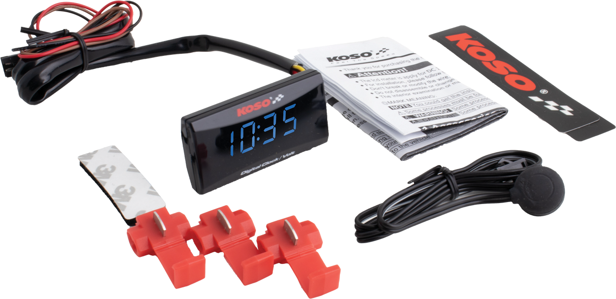 KOSO Super Slim Clock and Volt Meter with Blue Display - Universal Fit for Cars and Motorcycles