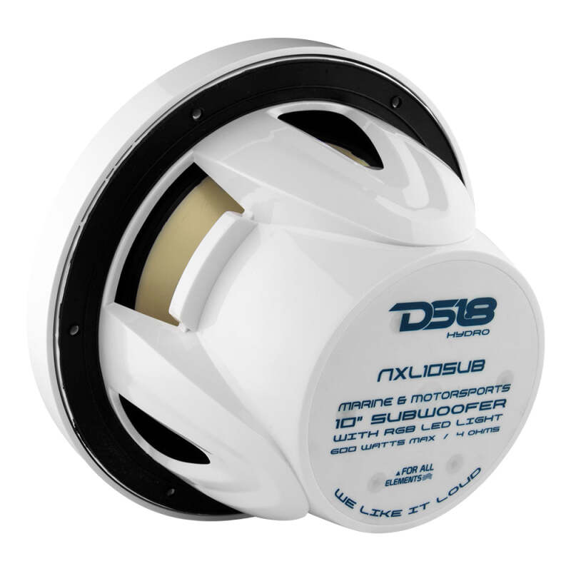 DS18 NXL-10SUB/WH 10-Inch Subwoofer with Enclosure - 300 Watts RMS, 4 Ohm Single Voice Coil, White for Powersports Vehicles