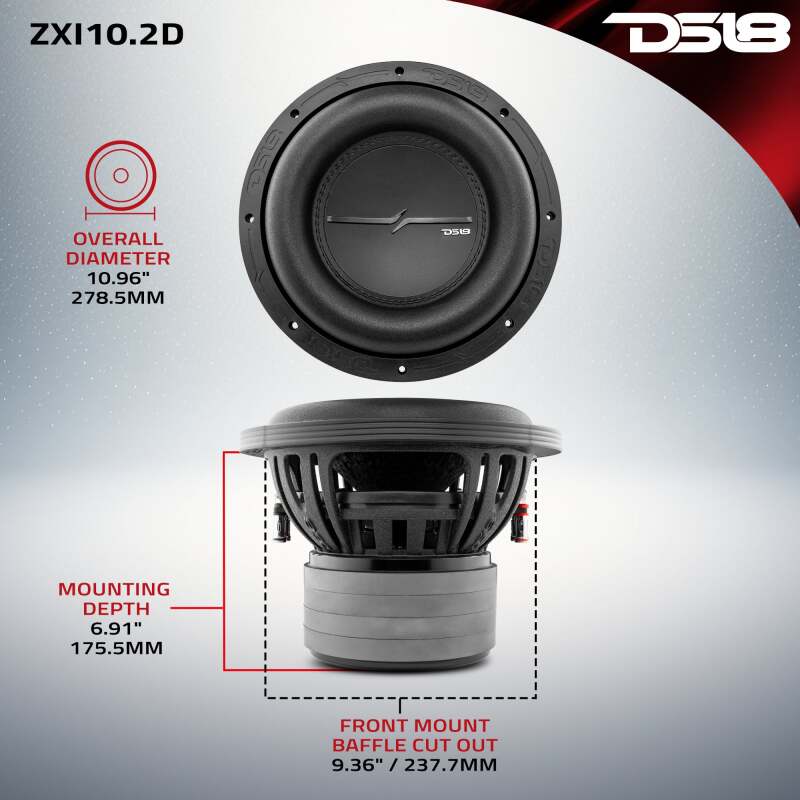 DS18 ZXI10.2D 10-Inch 800W RMS Dual 2 Ohm High Excursion Subwoofer for Car Audio