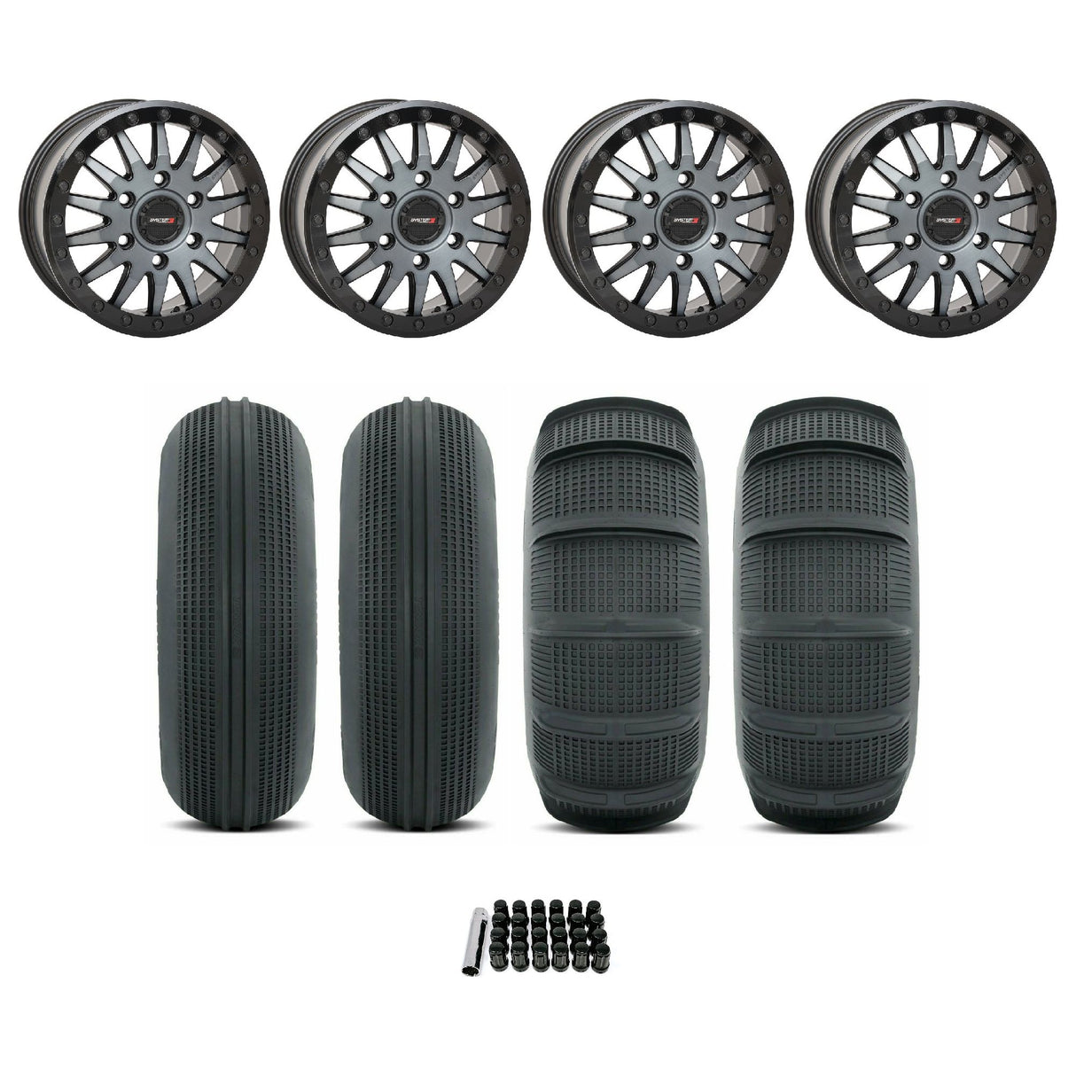 Can Am Maverick R SB-8 Beadlock Wheel (Matte Brushed Grey) / Sand Series Tire Package