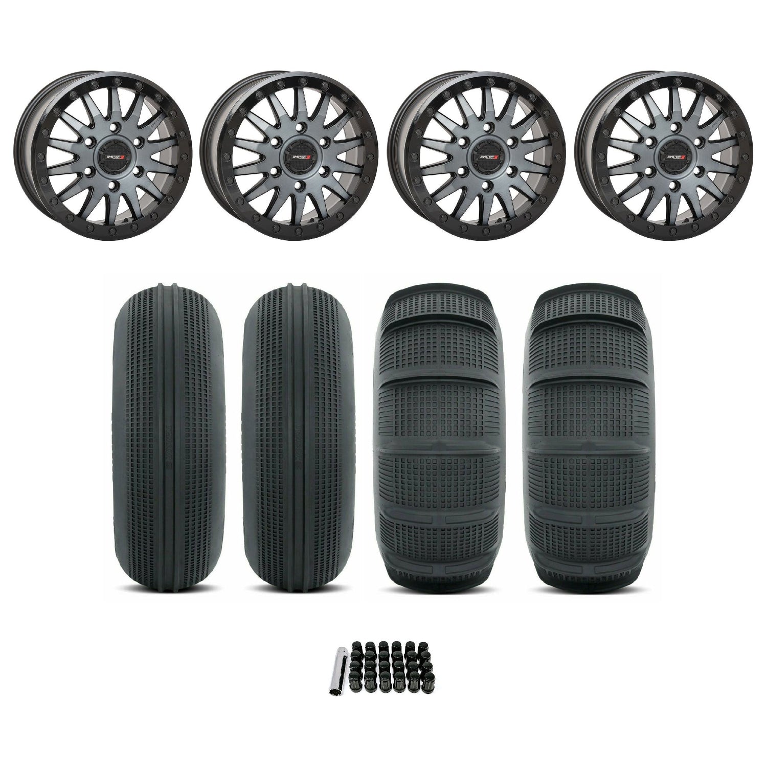 Can Am Maverick R SB-8 Beadlock Wheel (Matte Brushed Grey) / Sand Series Tire Package
