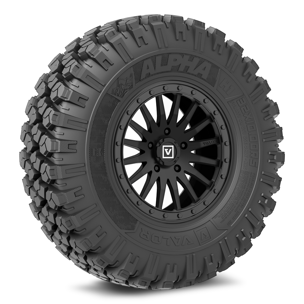 Alpha V06 (Satin Black) Wheel & Tire Package | Valor Offroad