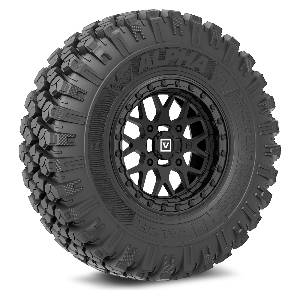 Alpha V07 (Satin Black) Wheel & Tire Package | Valor Offroad
