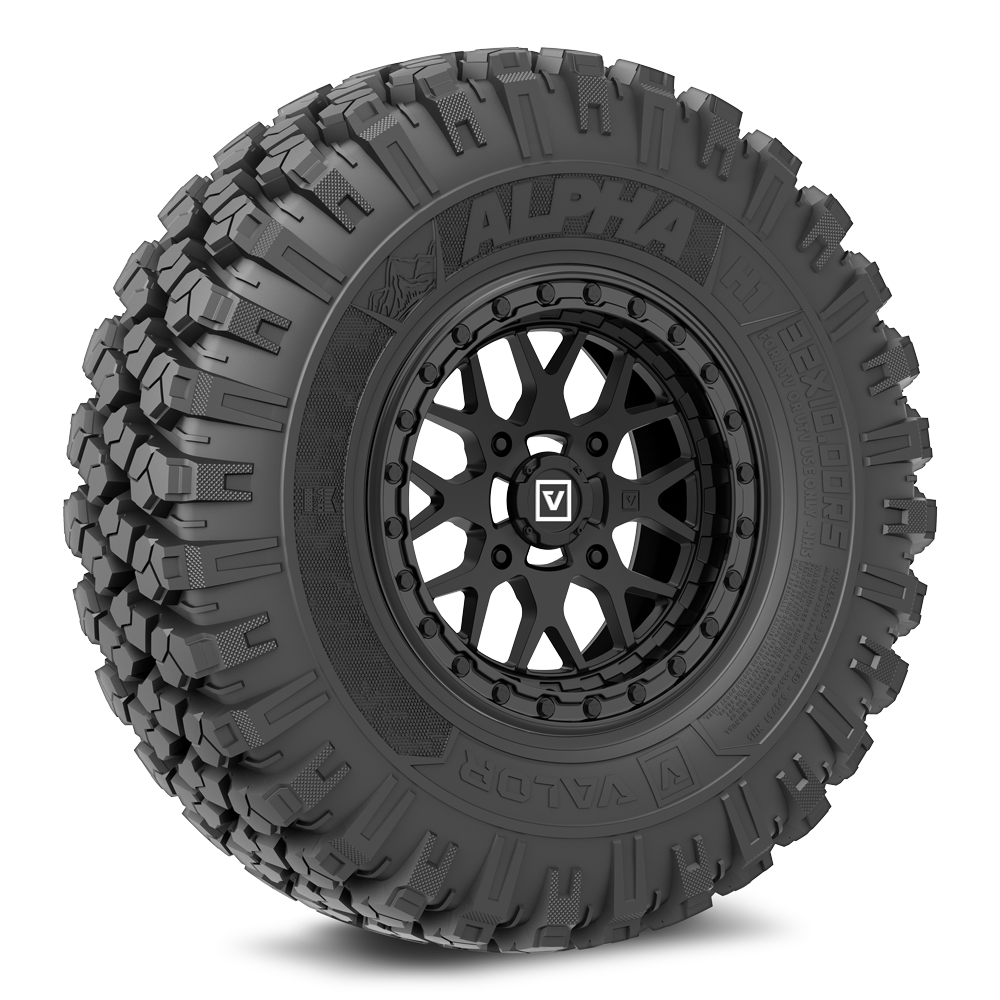 Alpha V07 (Satin Black) Wheel & Tire Package | Valor Offroad