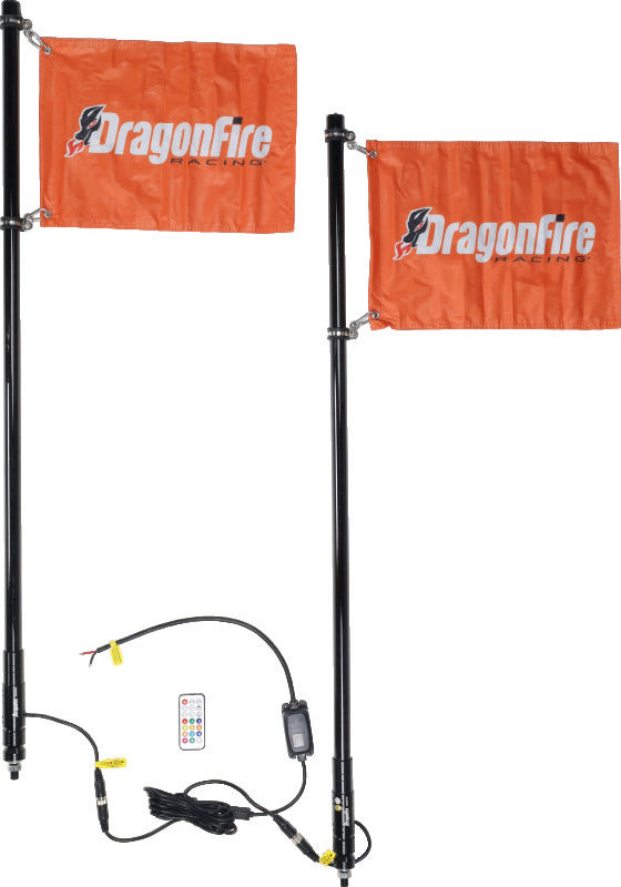 DragonFire Racing 4ft Spiral LED Light Whips - Black Pair with Programmable Patterns
