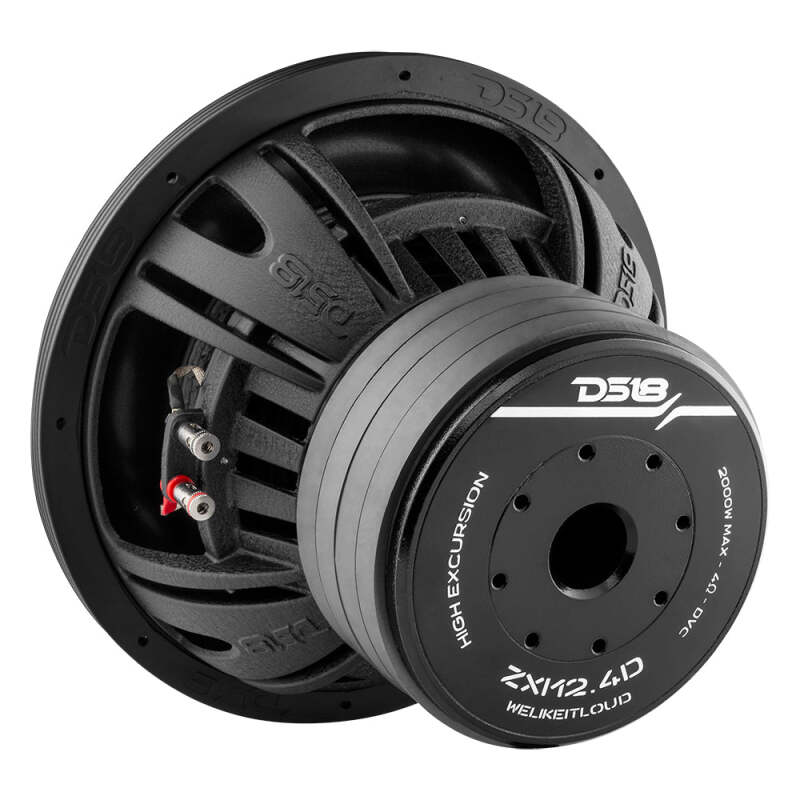 DS18 ZXI12.4D 12-inch 1000 Watts RMS Dual 4 Ohm High Excursion Subwoofer for Car Audio