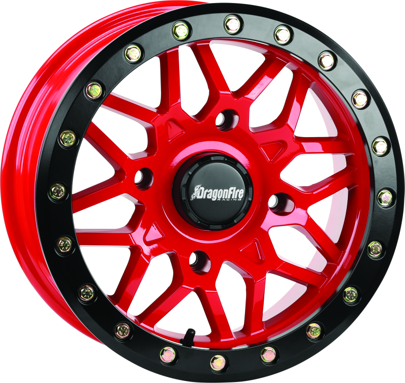 DragonFire Racing Typhon Wheel 15x7 Inches, 4/137 Bolt Pattern, 5+2 Offset, Machined Red Finish - Part Number 523206