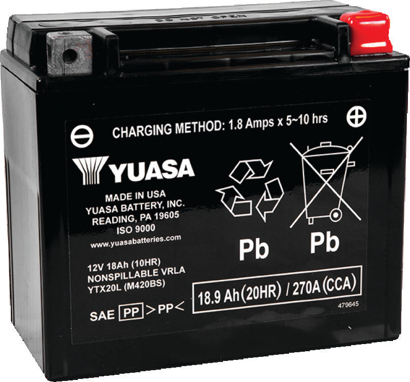 Yuasa YTX20L Maintenance Free AGM 12-Volt Battery