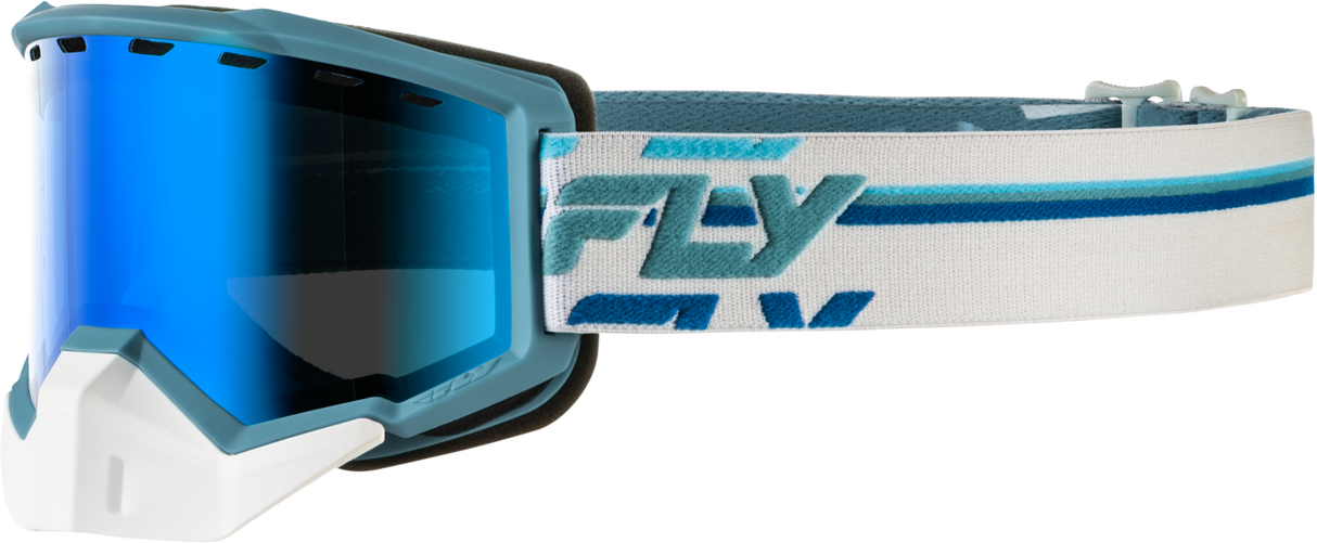 Fly Racing Focus Snow Goggle White/Blue with Blue Mirror Lens for Ski and Snowboard Helmets