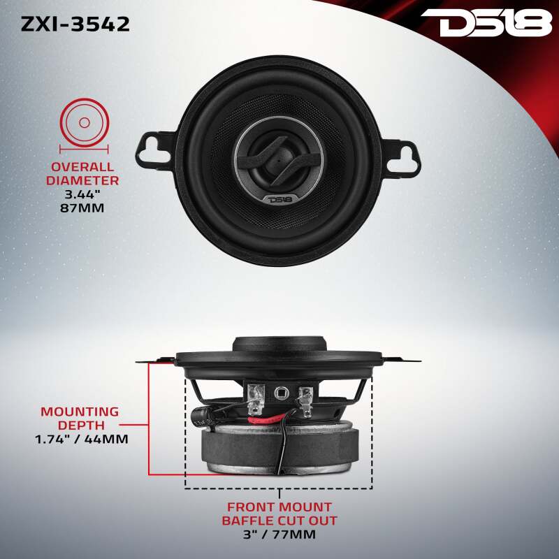DS18 ZXI-3542 3.5 Inch 40 Watts RMS 2-Way Coaxial Speaker with Kevlar Cones for Car Audio
