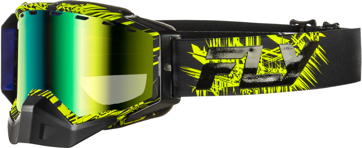 Fly Racing Zone Snow Goggle Green/Black with Green Mirror and Yellow Lens for ATV, Snowmobile, and Ski Vehicles