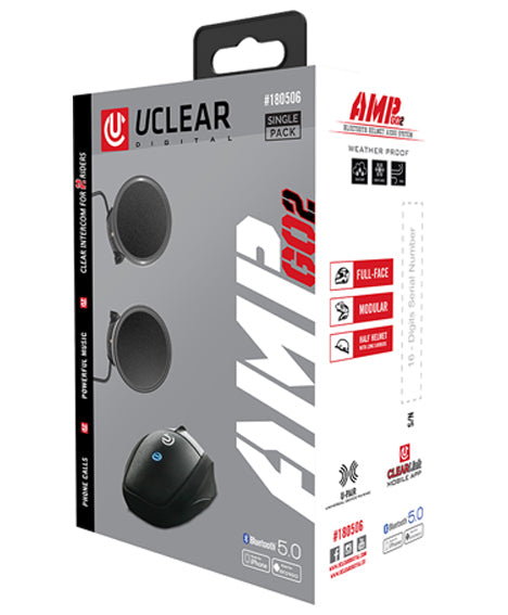 UCLEAR AMP GO2 Bluetooth Helmet Audio System with 2-Rider Intercom for Full Face and Modular Helmets