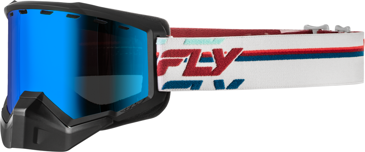 Fly Racing Focus Snow Goggle with Smoke/Dark Blue Lens – Red/White, Universal Fit for Snow Sports