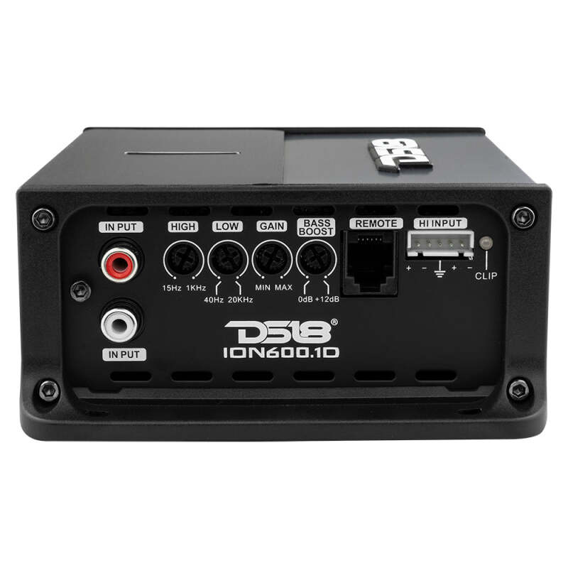 DS18 ION600.1D 1-Channel Car Amplifier – 600W RMS at 1 Ohm, 400W at 2 Ohms, 200W at 4 Ohms – Compatible with Most Automotive Systems