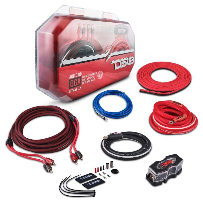 DS18 0-GA Amplifier Install Kit Advance - Red for Car Audio Systems