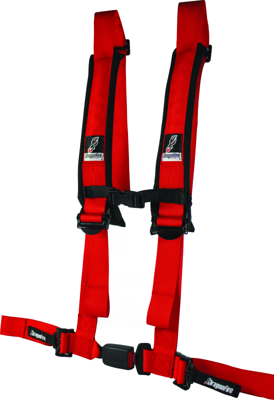 DragonFire Racing H-Style 4-Point Harness with EZ-Adjust and 2-Inch Buckle in Red, Part Number 522045