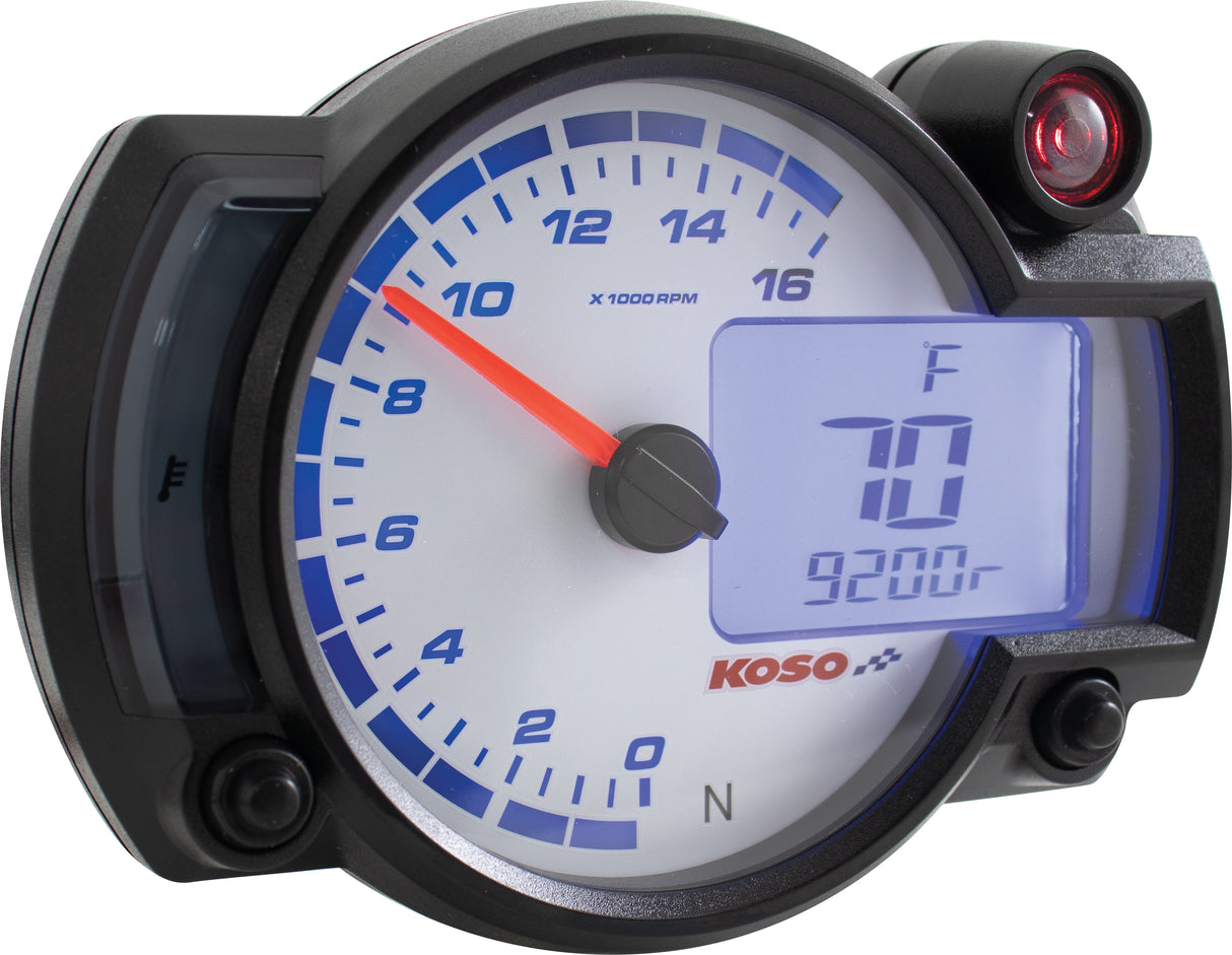 KOSO Rx 2NR 16,000 RPM Gauge with Water and Oil Temperature for Honda Civic, Toyota Corolla, Ford Mustang