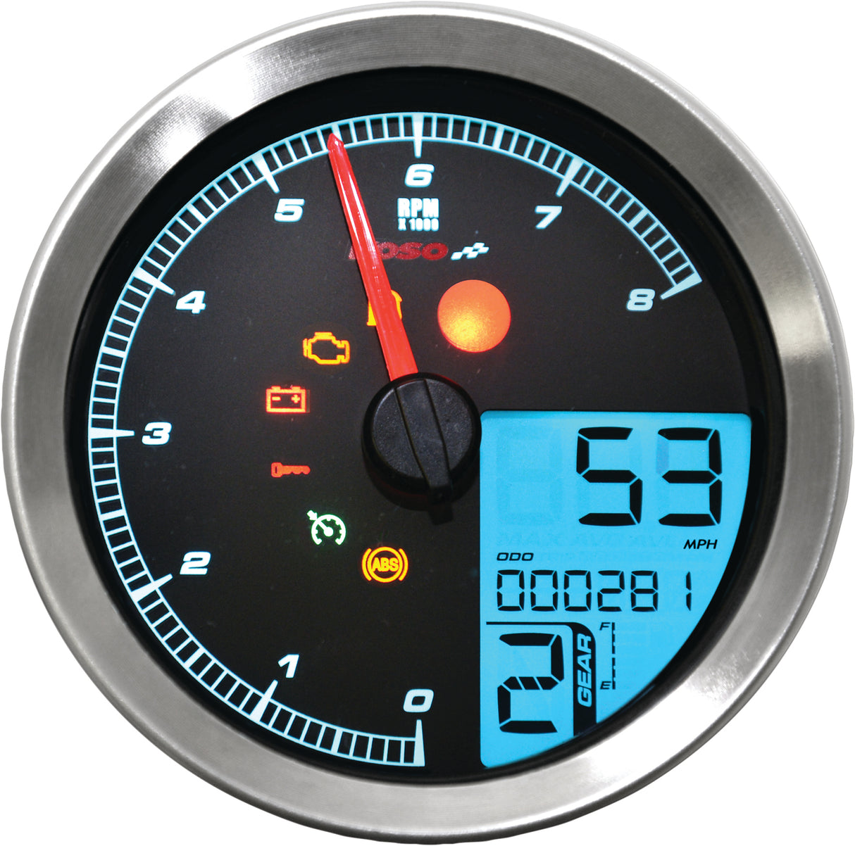 KOSO BA051201 Speedo / Tach Silver Bezel LCD Color Change Display for Harley Davidson XL883N, XL883L, Softail, Dyna, and Sportster Models