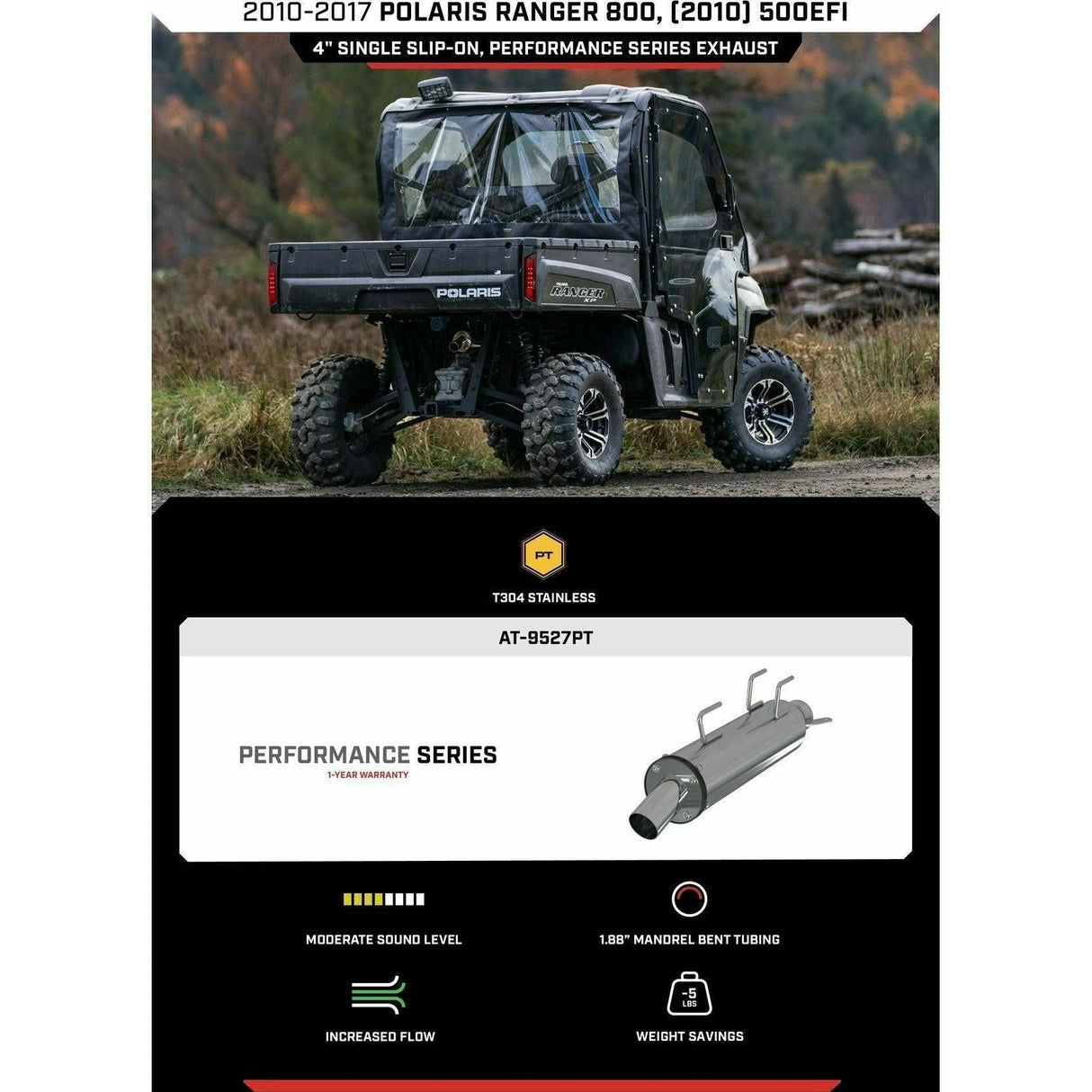 MBRP Polaris Ranger 800 (2010-2017) Performance Series Slip On Exhaust