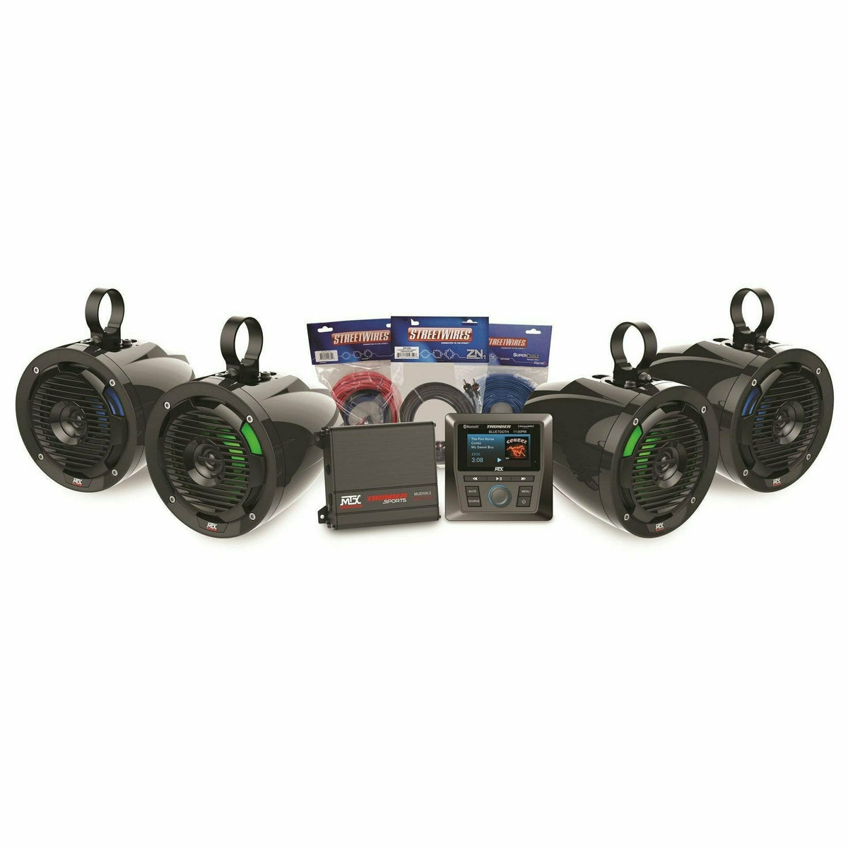 MTX Audio Universal 4 Amplified Cage Mount Speakers with Head Unit