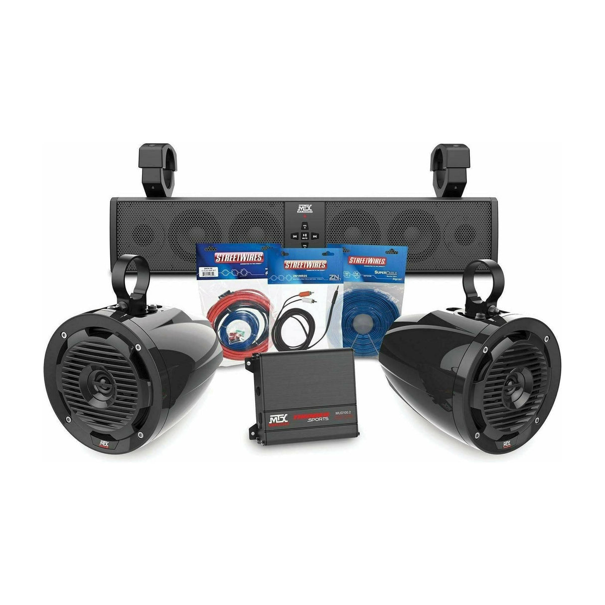 MTX Audio Honda Pioneer Bluetooth Sound Bar with 2 Amplified Cage Mount Speakers